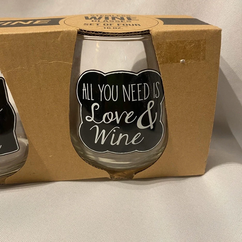 TMD holdings set of 4 stemless wine glasses 16 OZ keep calm‎ always time love